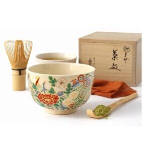 Vintage Kyo Ware Tea Bowl Ninsei Style Chawan Signed Tomobako Japan